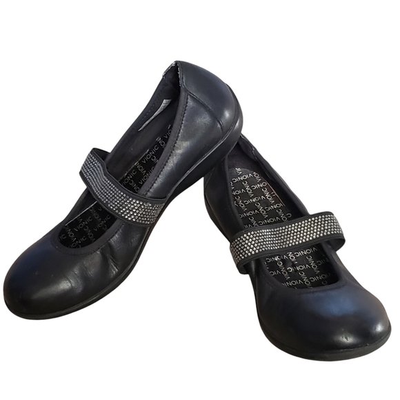 Vionic Ballet Shoes Black 7.5 Leather Mary Jane Flat Comfort Embellished Loafer - Picture 4 of 16